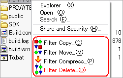 file filter shell menu