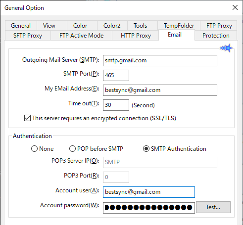General option,"Email" tab